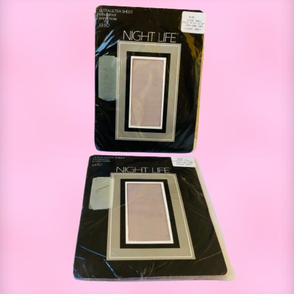 NIGHT LIFE VINTAGE Light Gray Ultra Ultra Sheer Pantyhose Size Tall - 2 Pairs - Picture 11 of 11